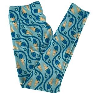 LulaRoe Funky Floral leggings Blue Yellow One Size Fits Most